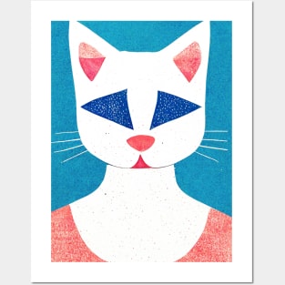 Superfuture Cat Retro Poster Vintage Art Illustration Wall Blue Pink Illustration Posters and Art